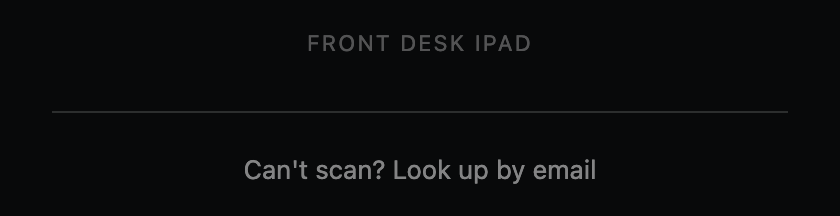 The 'Can't scan? Look up by email' control, below the camera view.